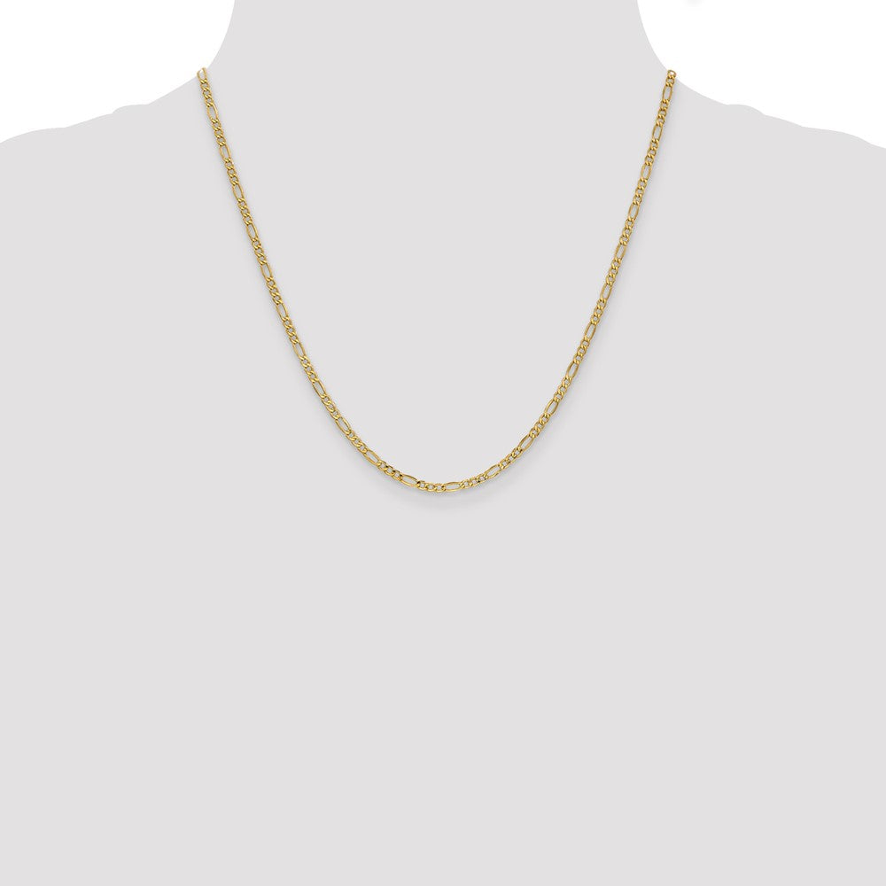 10k Yellow Gold 2.5mm Semi-Solid Figaro Chain Necklace