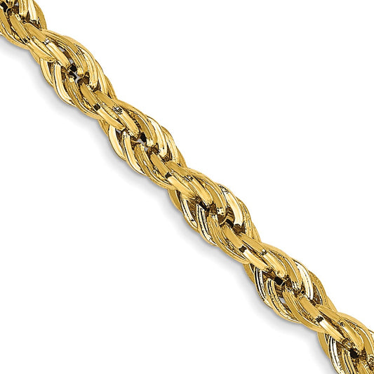 10k Yellow Gold 3mm Semi-Solid Rope Chain Necklace
