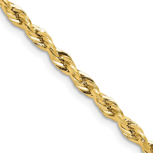 10k Yellow Gold 3.5mm Semi-Solid Rope Chain Necklace
