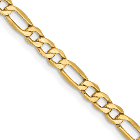 10k Yellow Gold 3.5mm Semi-Solid Figaro Chain Necklace