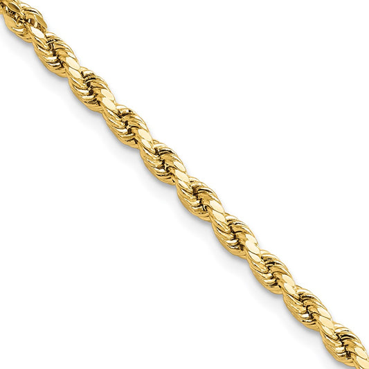 10k Yellow Gold 3mm Semi-solid Diamond-Cut Rope Chain Necklace
