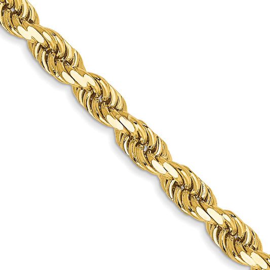 10k Yellow Gold 3.5mm Semi-solid Diamond-Cut Rope Chain Necklace