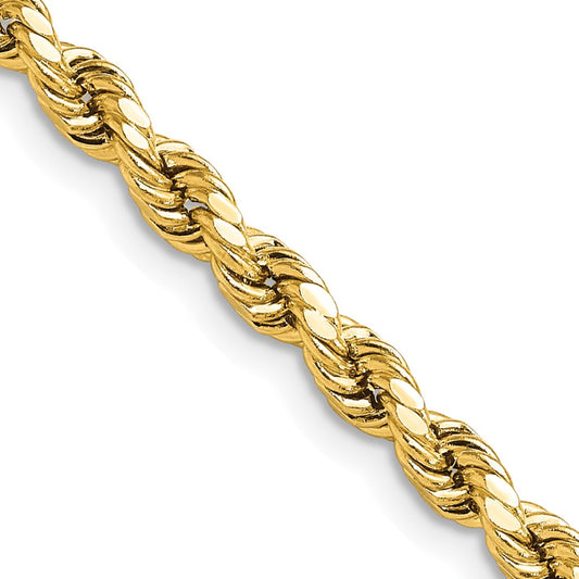 10k Yellow Gold 4mm Semi-solid Diamond-Cut Rope Chain Necklace