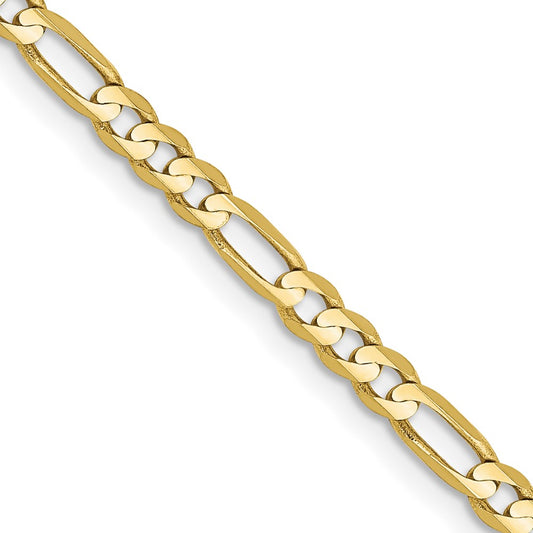 10k Yellow Gold 3mm Flat Figaro Chain Necklace