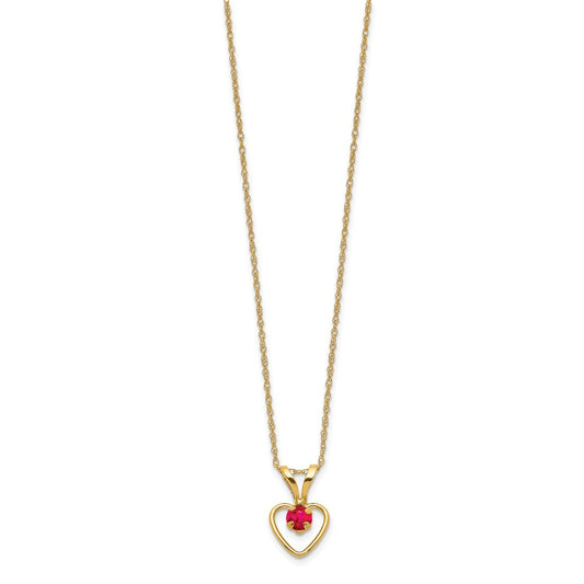 10k Yellow Gold 3mm Ruby Heart Birthstone Necklace 15"