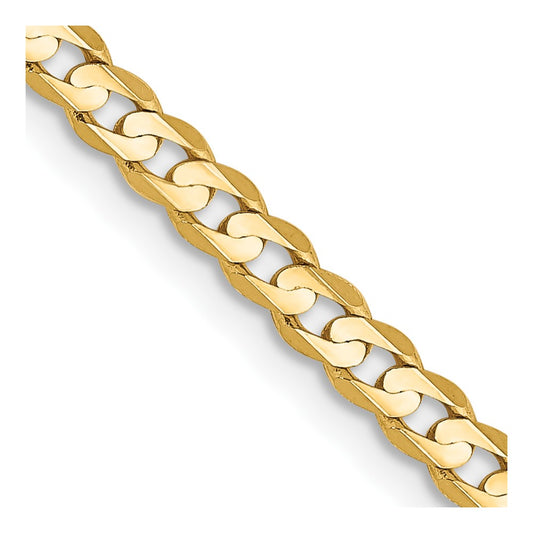 10k Yellow Gold 3mm Open Concave Curb Chain Necklace 10K
