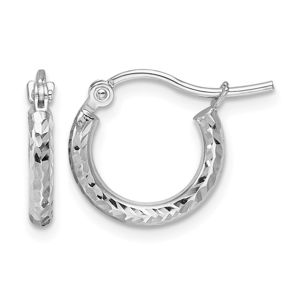10k Gold Diamond-cut 2mm Round Tube Hoop Earrings L-13 mm, W-13 mm