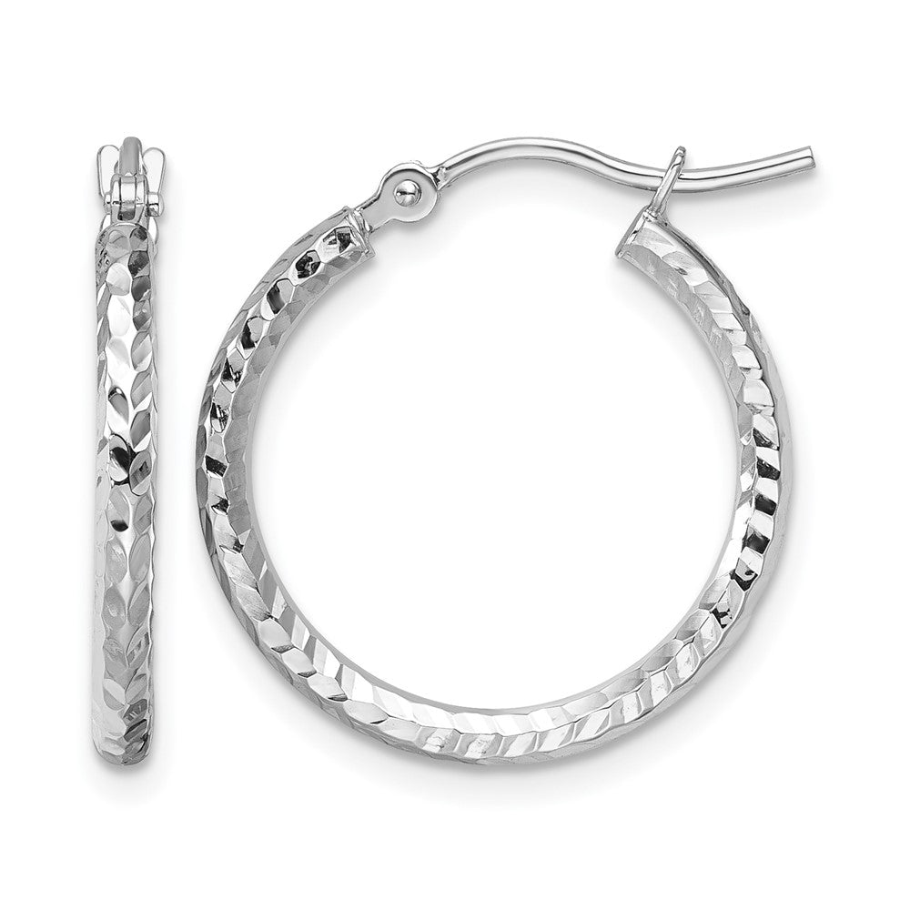10k Gold Diamond-cut 2mm Round Tube Hoop Earrings L-20 mm, W-20 mm
