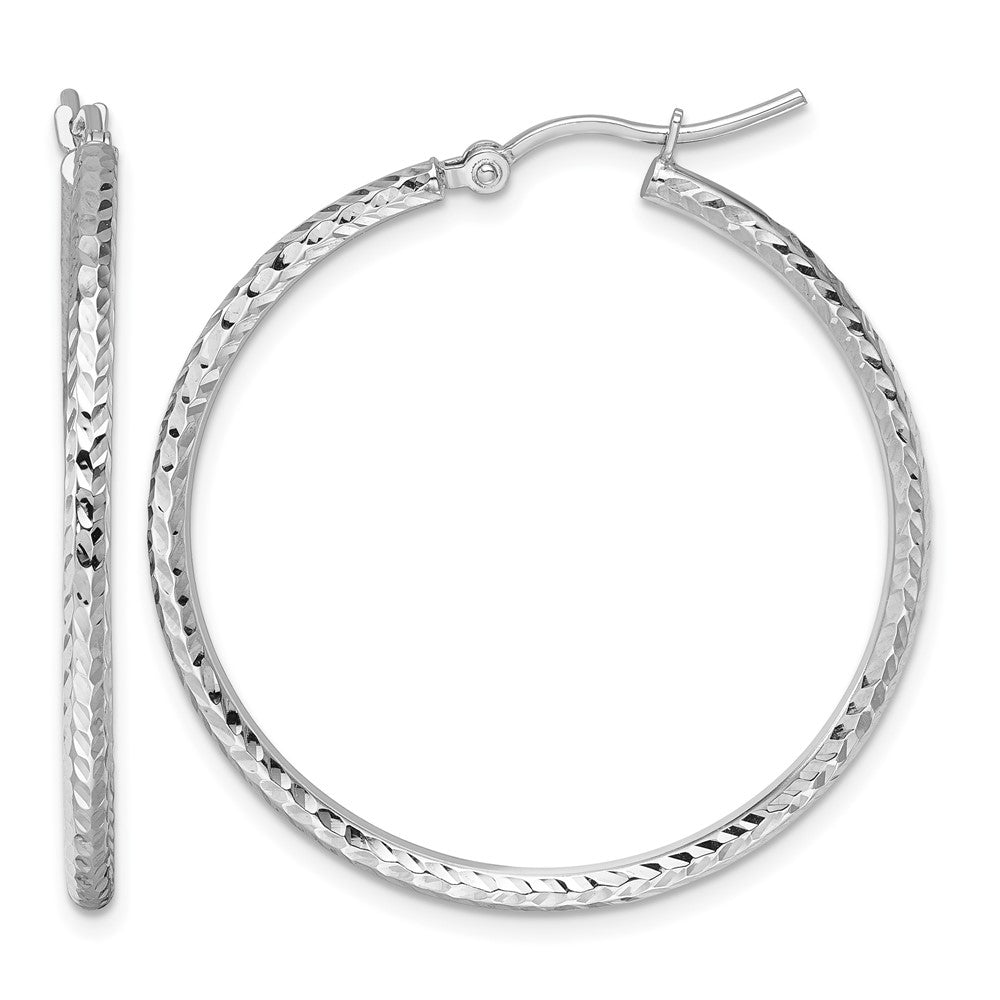 10k Gold Diamond-cut 2mm Round Tube Hoop Earrings L-35 mm, W-35 mm