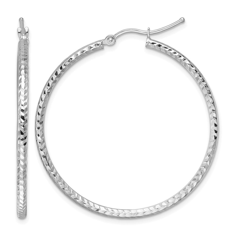 10k Gold Diamond-cut 2mm Round Tube Hoop Earrings L-40 mm, W-40 mm