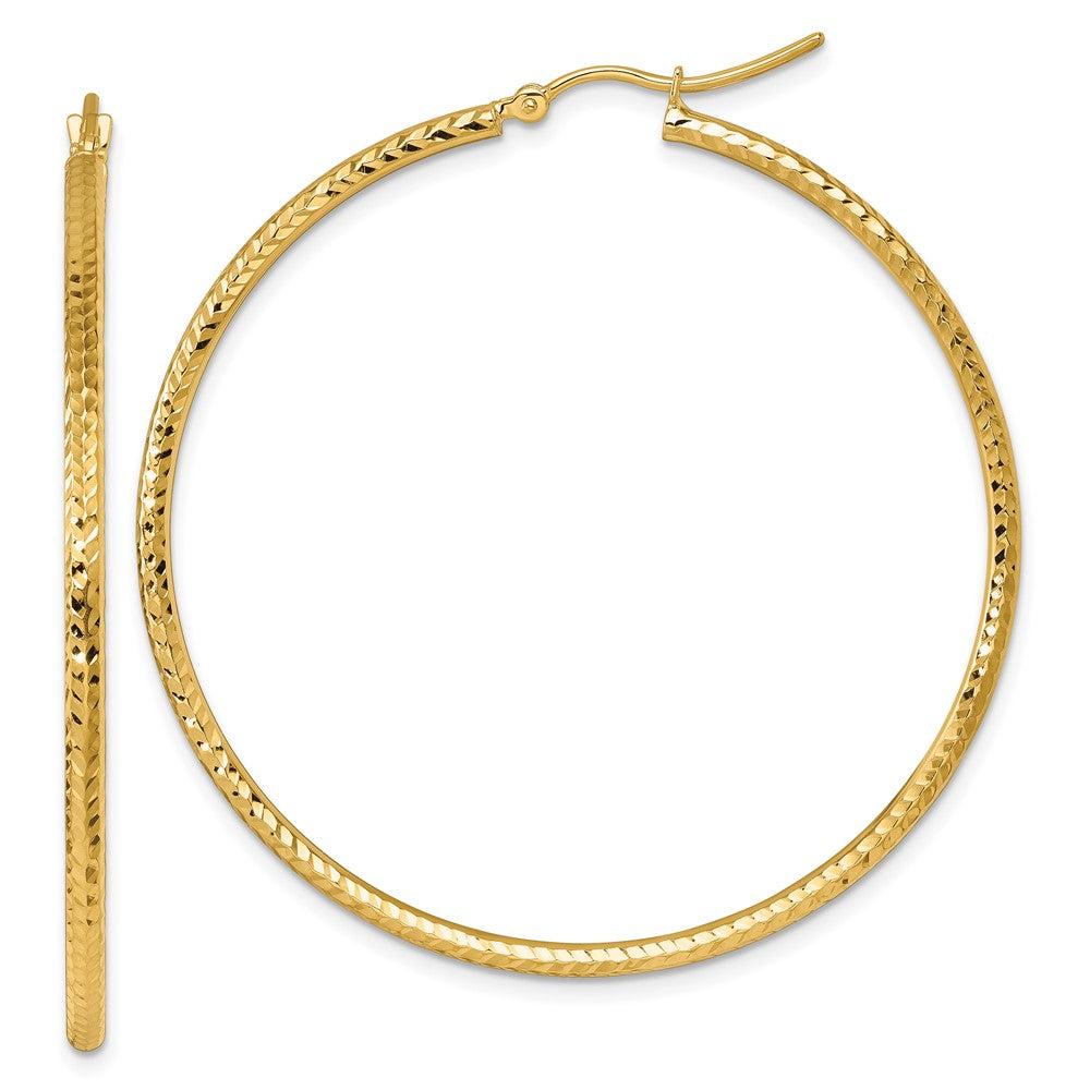 10k Yellow Gold Diamond-cut 2mm Round Tube Hoop Earrings