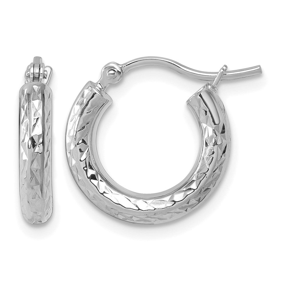 10k Gold Diamond-cut 3mm Round Hoop Earrings L-16 mm, W-16 mm