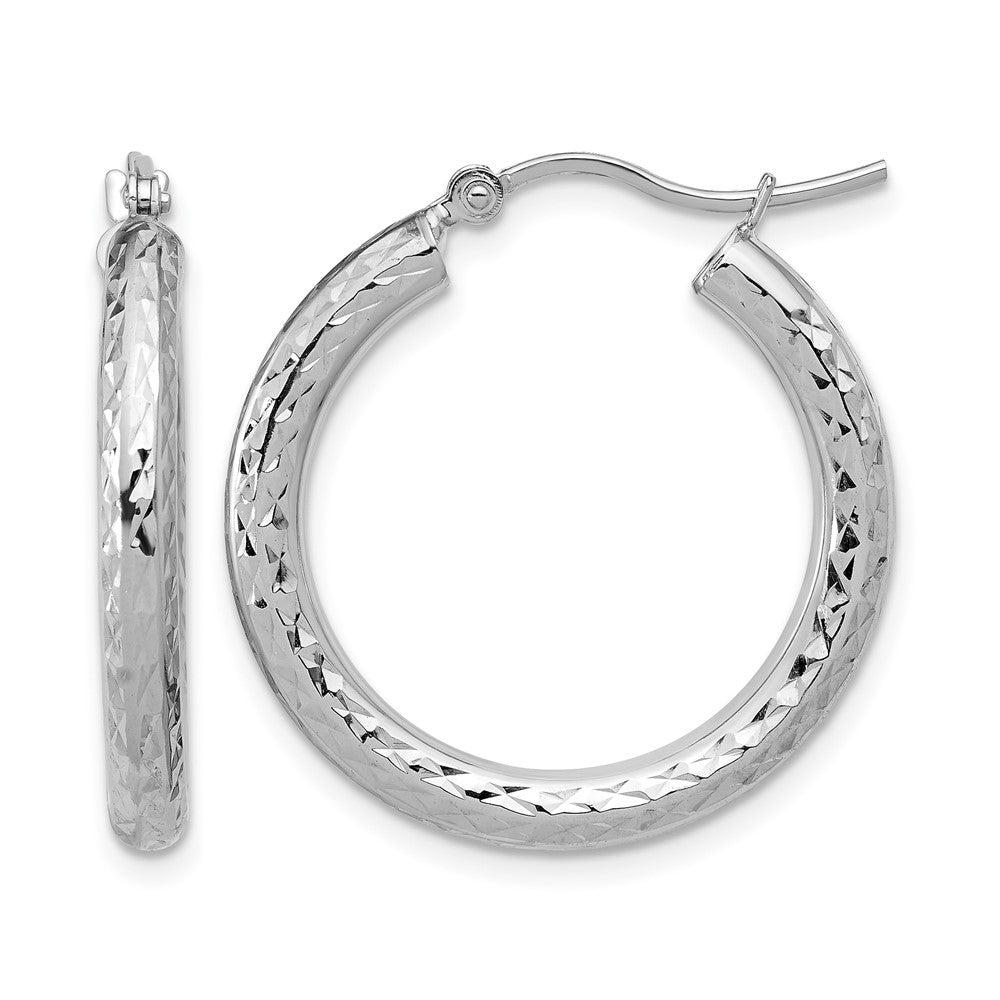 10k Gold Diamond-cut 3mm Round Hoop Earrings L-25 mm, W-25 mm