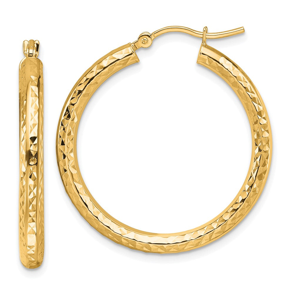 10k Yellow Gold Diamond-cut 3mm Round Hoop Earrings