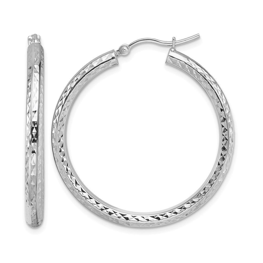 10k Gold Diamond-cut 3mm Round Hoop Earrings L-35 mm, W-35 mm