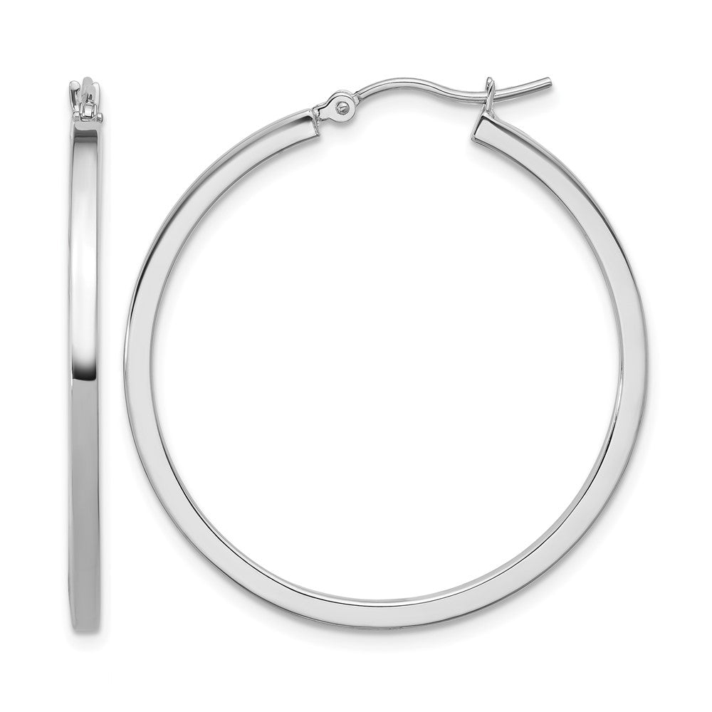 10k Gold 2mm Square Tube Hoop Earrings L-35 mm, W-35 mm