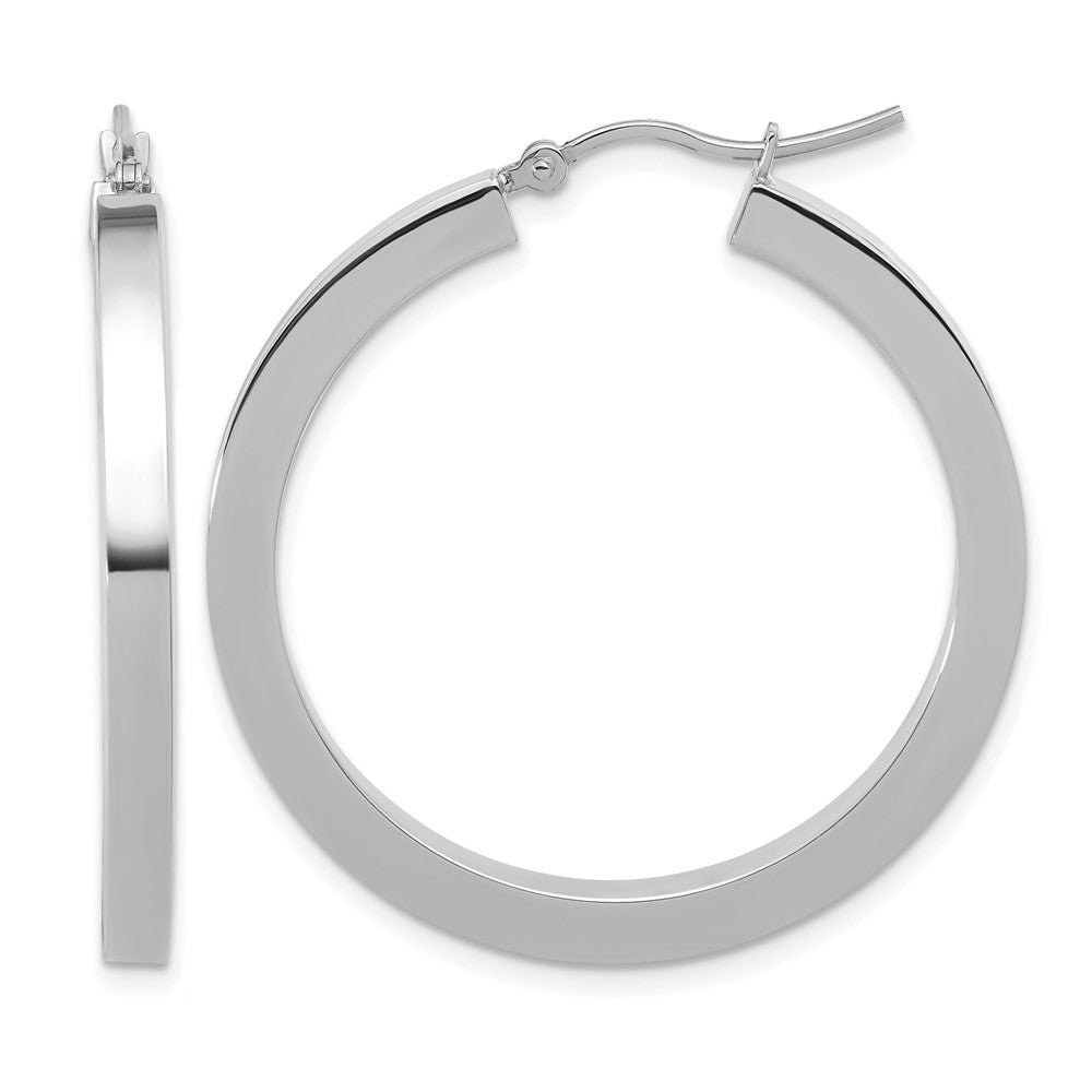 10k Gold 3mm Polished Square Hoop Earrings L-35 mm, W-35 mm