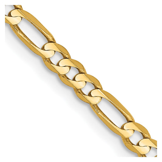 10k Yellow Gold 3mm Concave Figaro Chain Necklace