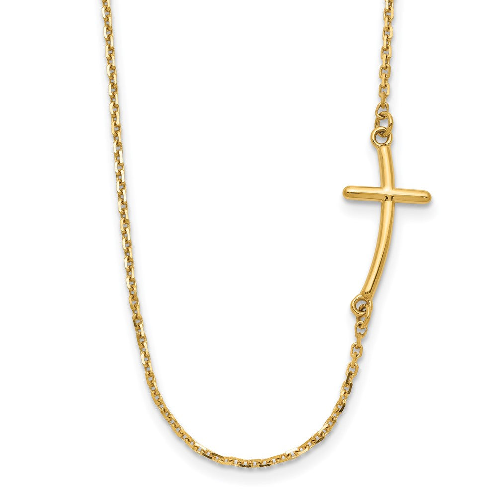 10k Yellow Gold Small Sideways Curved Cross Necklace 19"