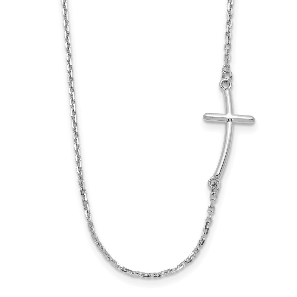 10k White Gold Small Sideways Curved Cross Necklace 19"