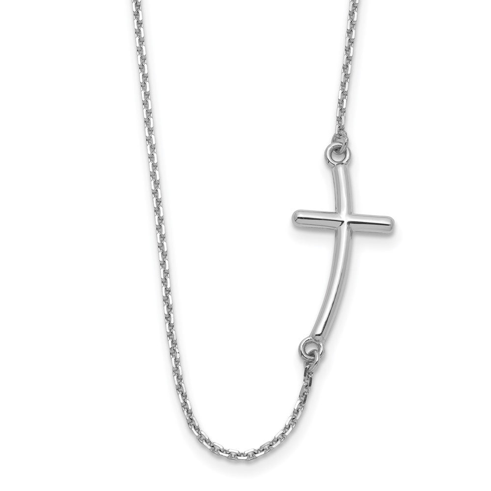 10k White Gold Large Sideways Curved Cross Necklace 19"