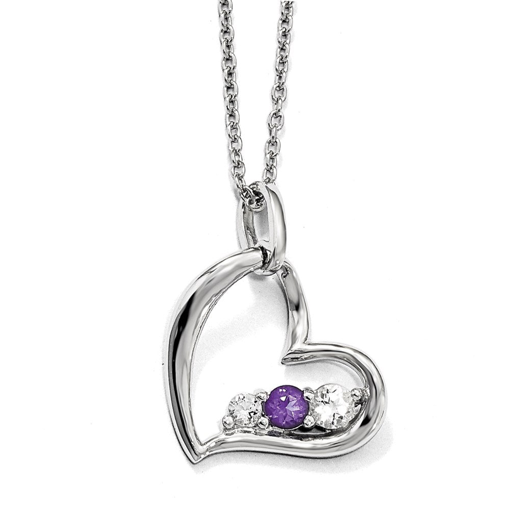 10k White Gold Survivor Clear Purple Topaz Heart of Strength Necklace 16"