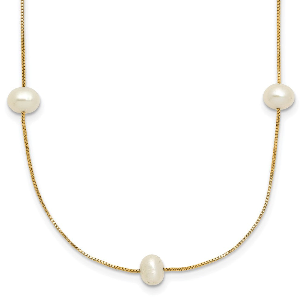 10k Yellow Gold 5-6mm White Round Freshwater Cultured 9-Station Pearl Necklace