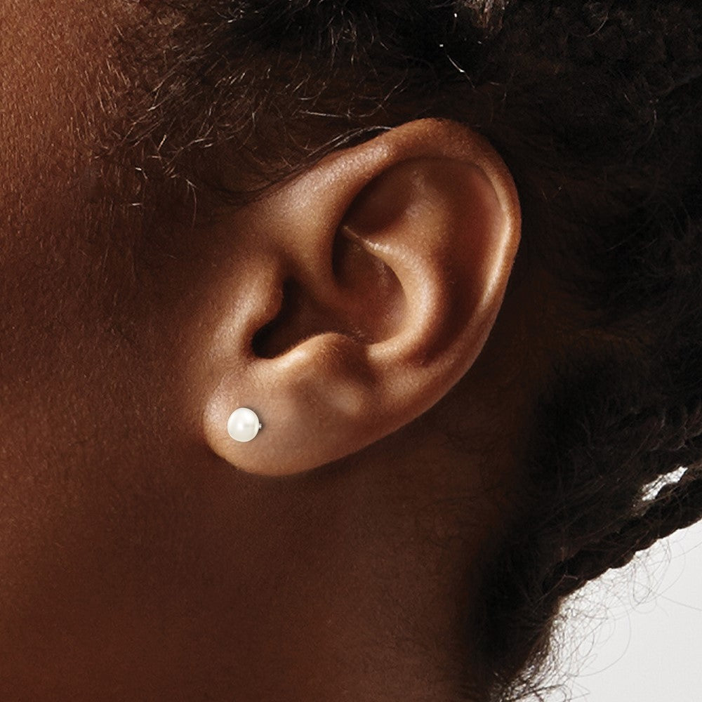 10k White Gold 4-5mm White Button Freshwater Cultured Pearl Stud Post Earrings