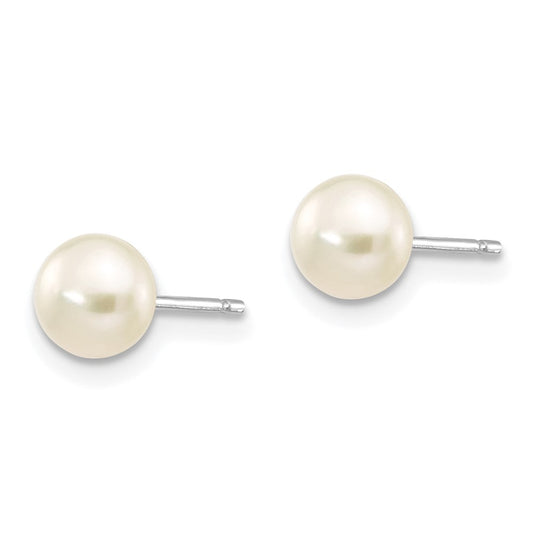 10k White Gold 5-6mm White Button Freshwater Cultured Pearl Stud Post Earrings