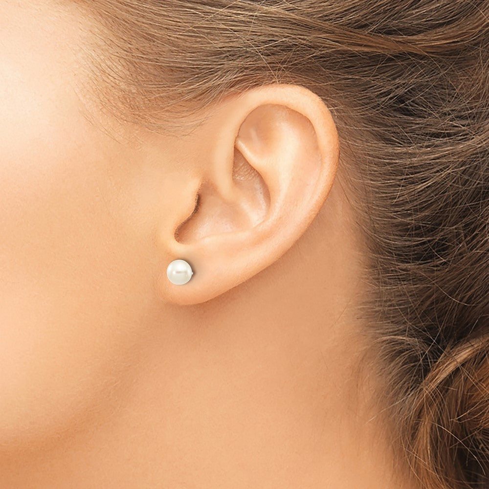 10k White Gold 5-6mm White Round Freshwater Cultured Pearl Stud Post Earrings