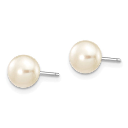 10k White Gold 6-7mm White Button Freshwater Cultured Pearl Stud Post Earrings