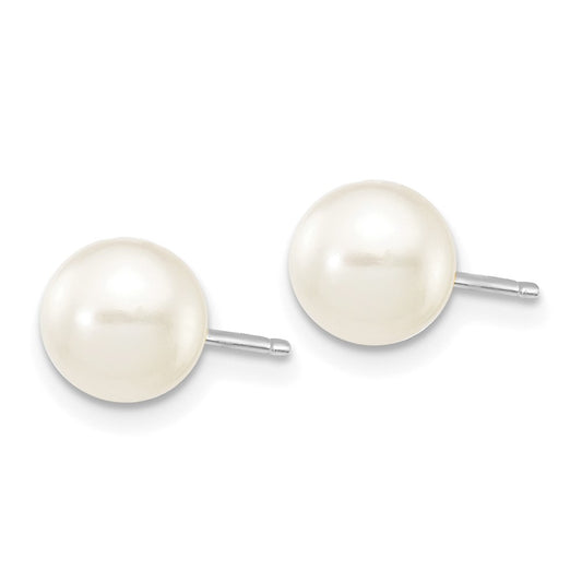 10k White Gold 6-7mm White Round Freshwater Cultured Pearl Stud Post Earrings
