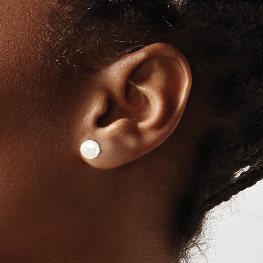 10k White Gold 6-7mm White Round Freshwater Cultured Pearl Stud Post Earrings