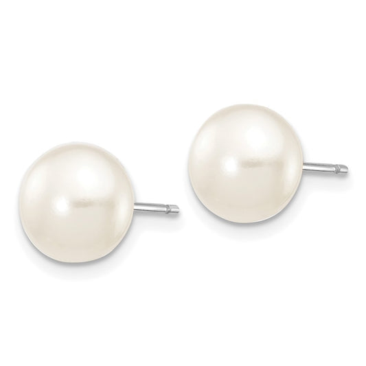 10k White Gold 7-8mm White Button Freshwater Cultured Pearl Stud Post Earrings