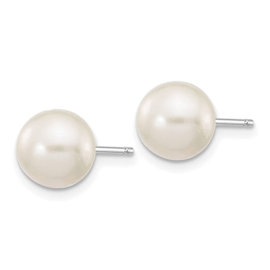 10k White Gold 7-8mm White Round Freshwater Cultured Pearl Stud Post Earrings