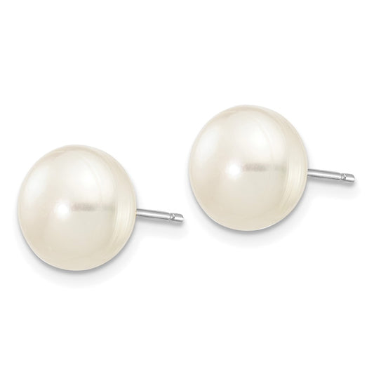 10k White Gold 8-9mm White Button Freshwater Cultured Pearl Stud Post Earrings