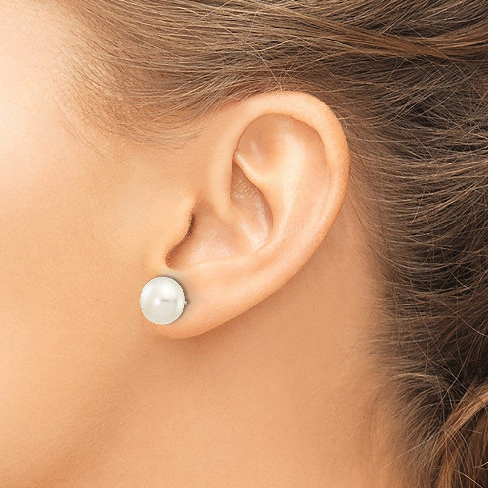 10k White Gold 8-9mm White Button Freshwater Cultured Pearl Stud Post Earrings