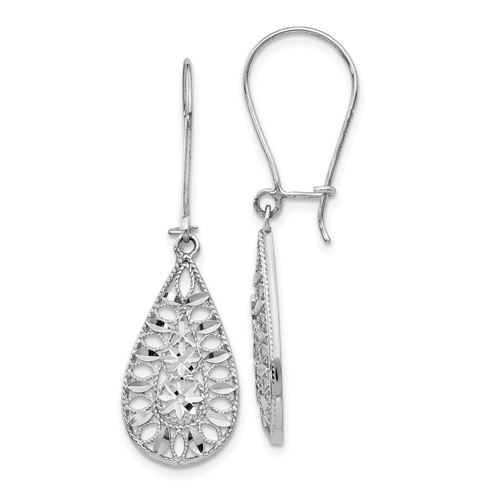 14K White Gold Diamond-Cut Dangle Earrings