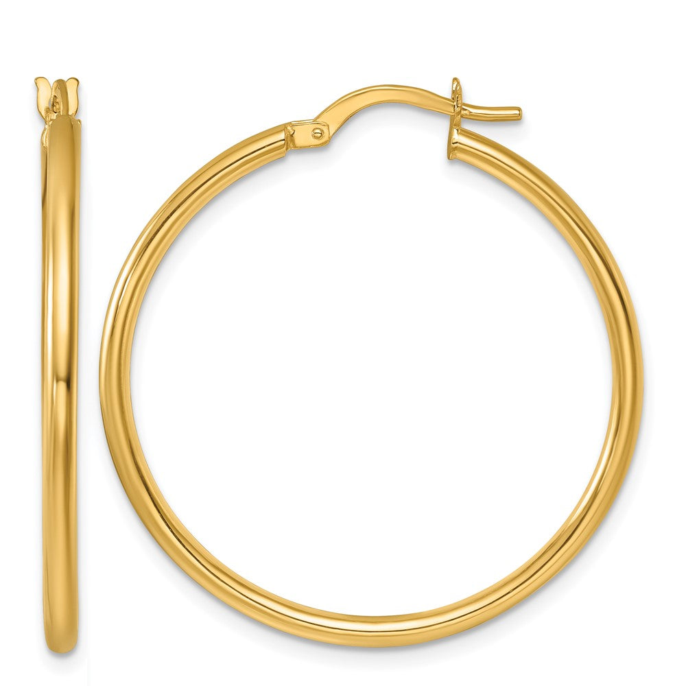 14k Yellow Gold Polished 2x35mm Round Tube Round Hoop Earrings