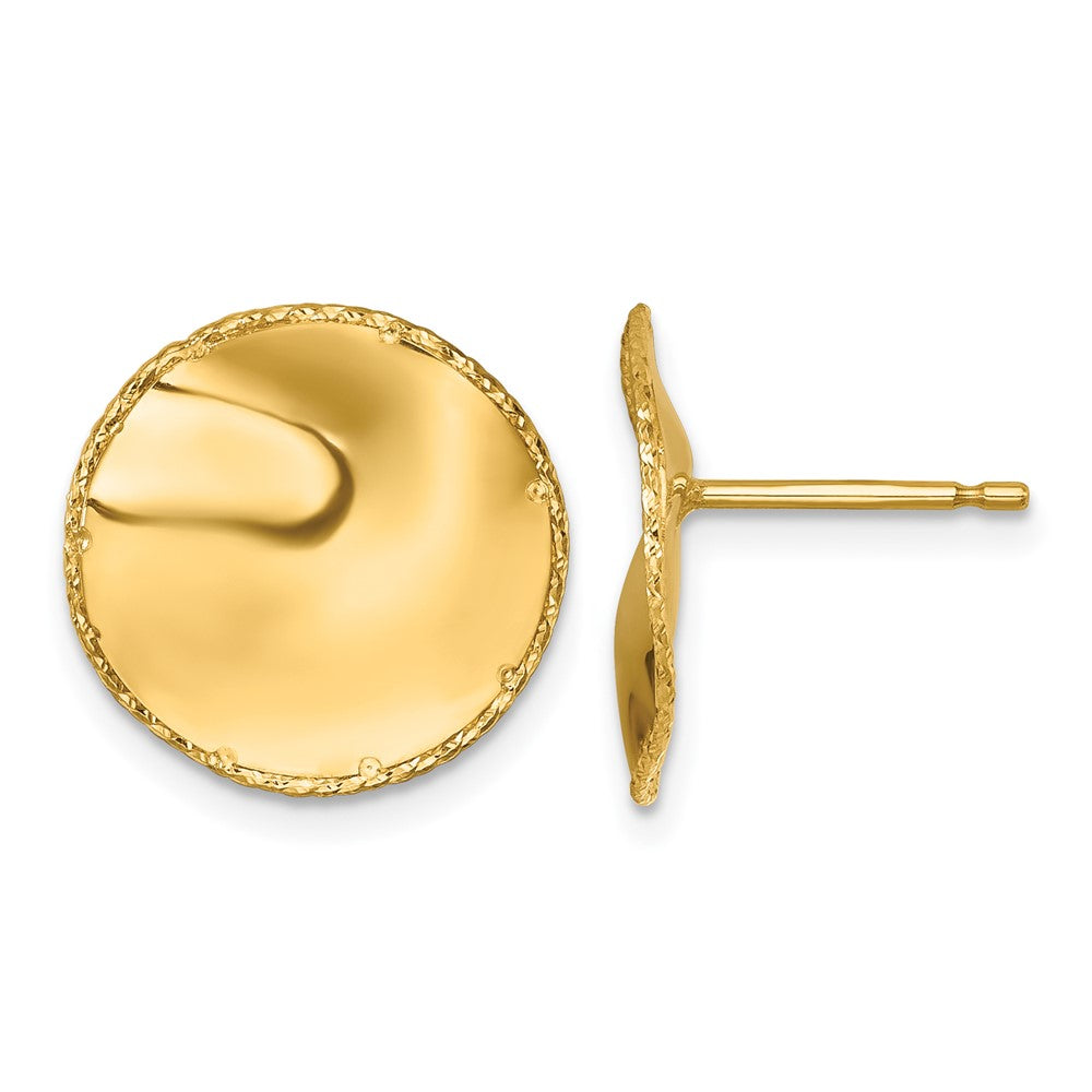 14k Yellow Gold Polished and Textured Wavy Circle Stud Earrings