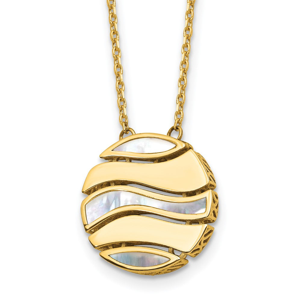 14k Yellow Gold Polished Mother of 17mm Circle Pearl Necklace