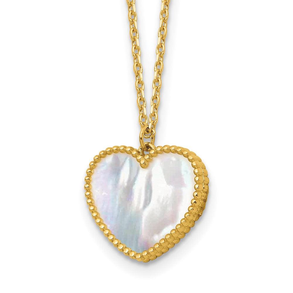 14k Yellow Gold Polished Heart Mother of Pearl Necklace