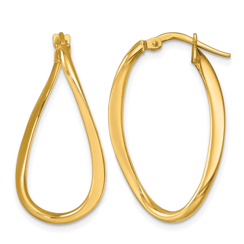 14k Yellow Gold Polished and Twisted Oval Hoop Earrings