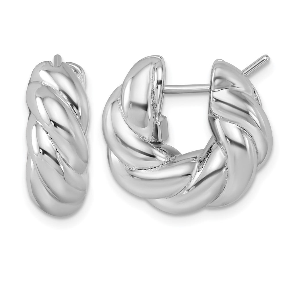 14K White Gold Rhodium-plated Polished and Twisted 7.4x18.6mm Round Hoop Earrings