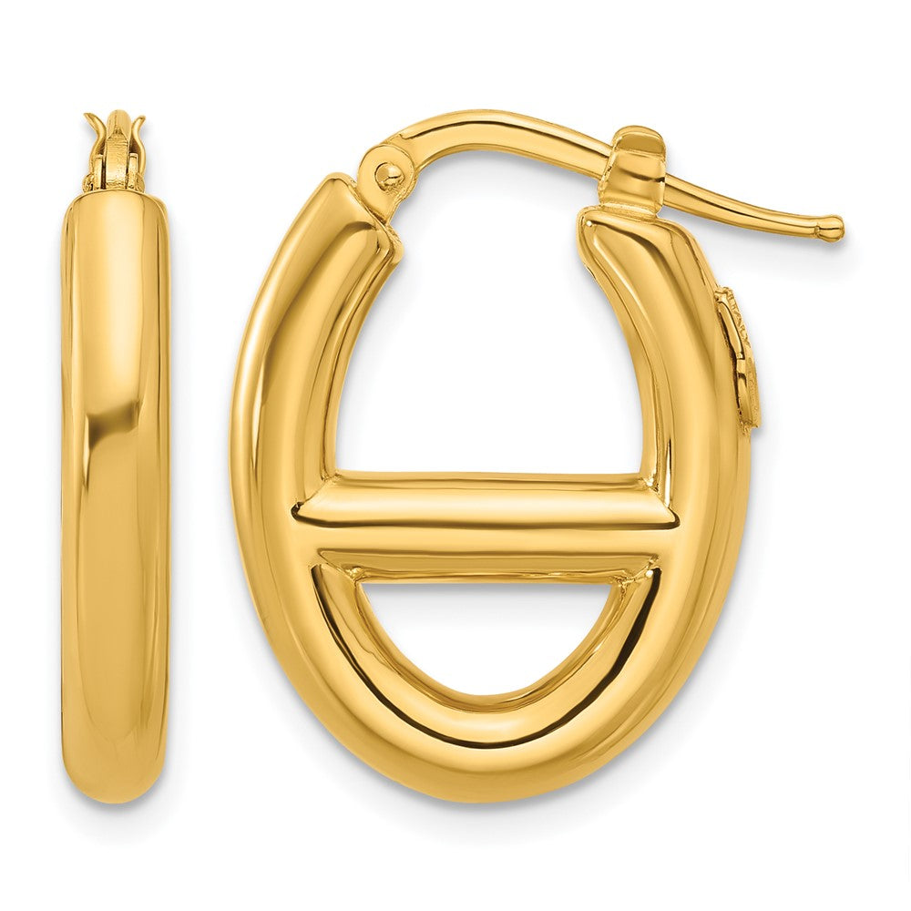 14k Yellow Gold Polished Fancy Oval Hoop Earrings