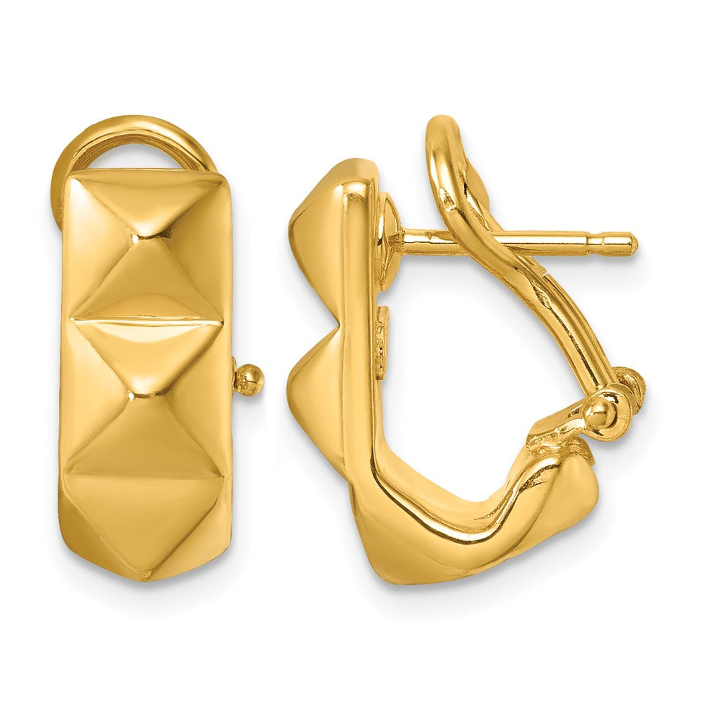 14k Yellow Gold Polished 7mm Studded Omega Back J-Hoop Earrings