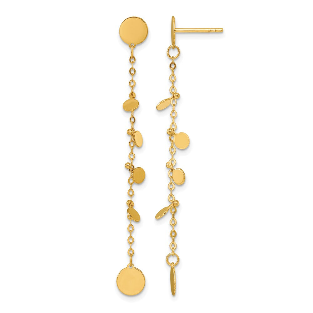 14k Yellow Gold Polished Discs Post Dangle Earrings