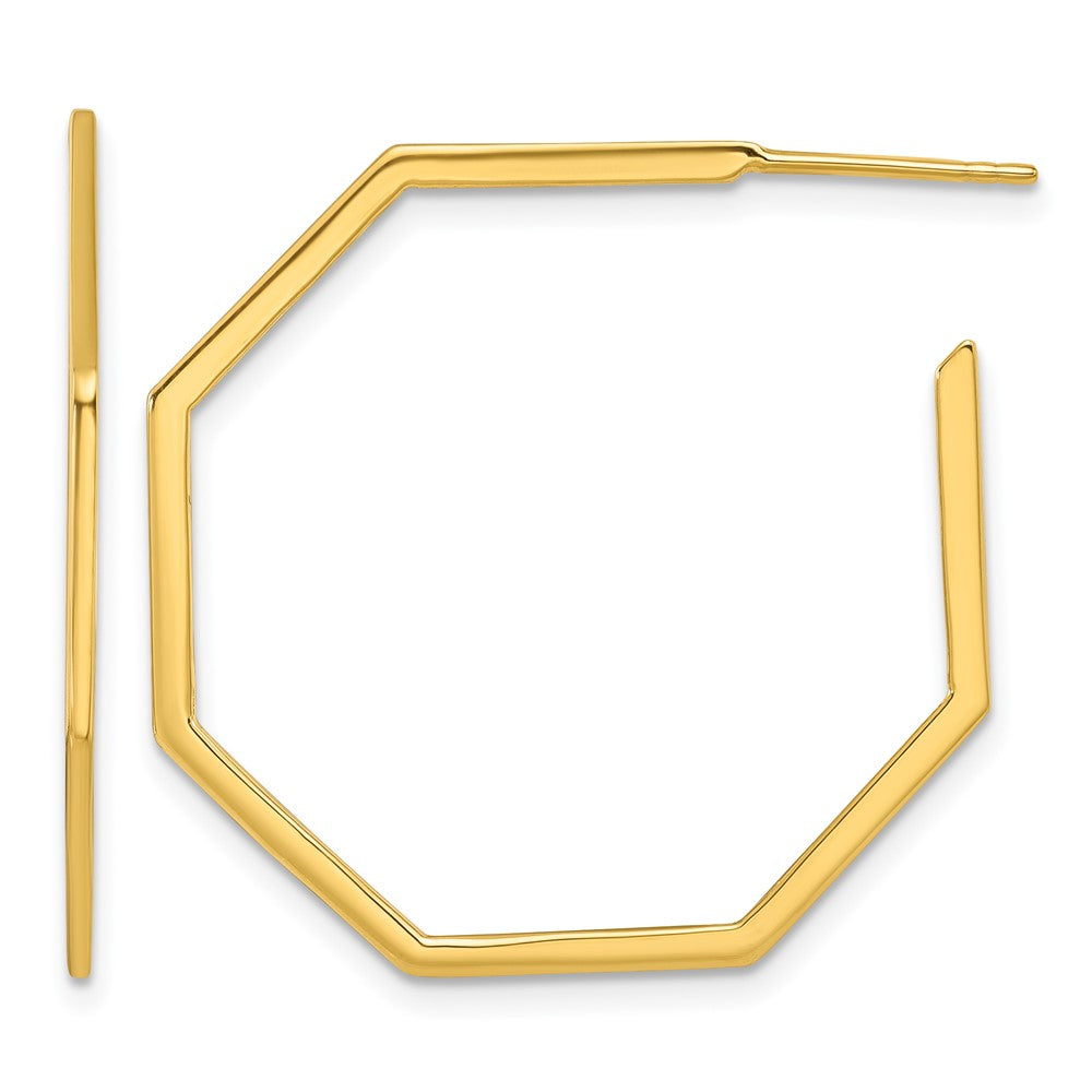 14k Yellow Gold Polished 1.0mm Octagon Post C-Hoop Earrings