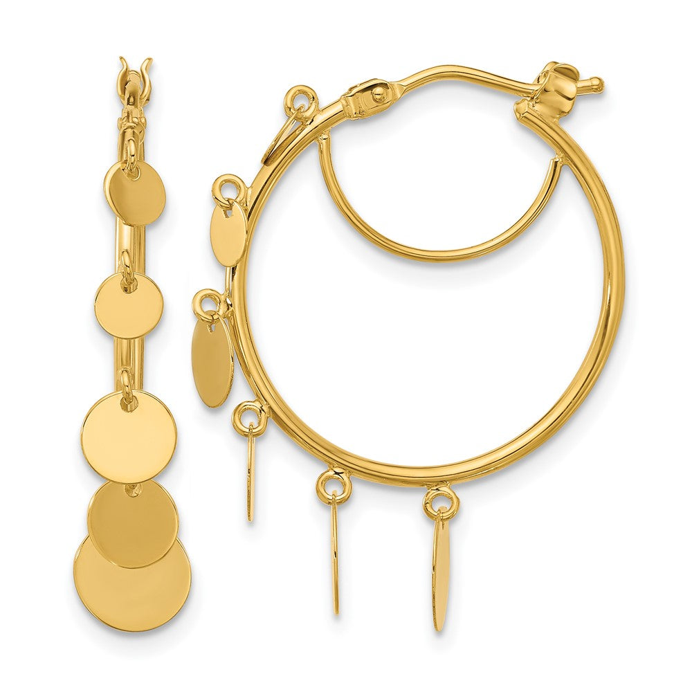 14k Yellow Gold Polished Graduated Discs Small Round Hoop Earrings