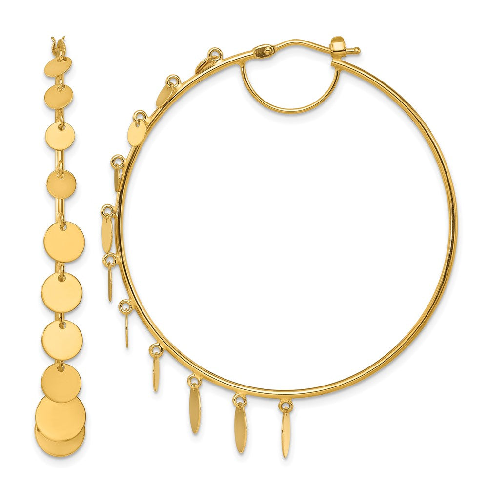 14k Yellow Gold Polished Graduated Discs Large Round Hoop Earrings